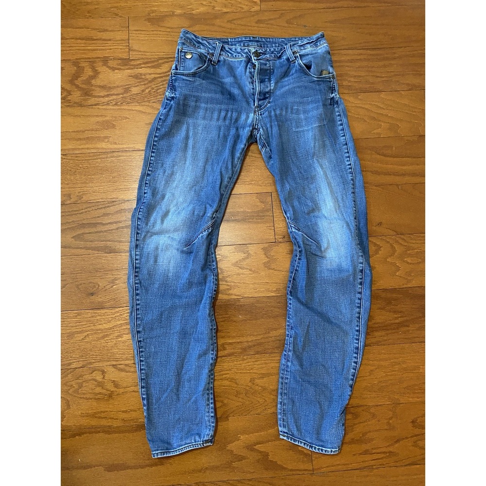Men's Size 31x32 Raw ARC 3D Slim Jeans Distressed Button Fly Light Wash
